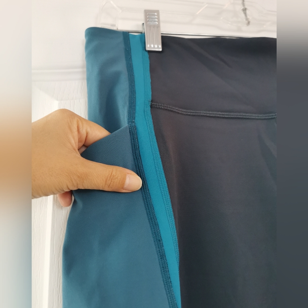 Athletic Colorblock Leggings with Side Pocket - Teal/Charcoal - Picture 10 of 12